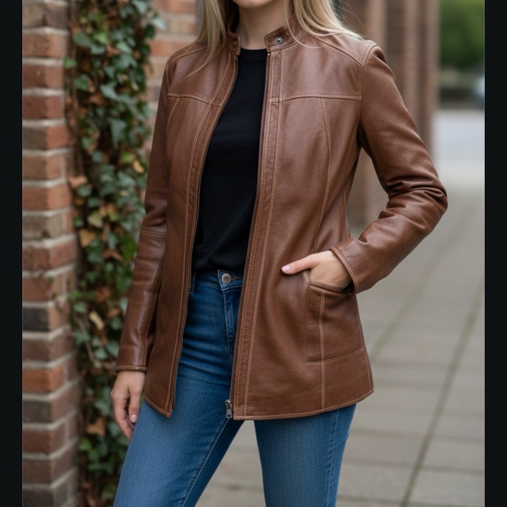 Solsana Peletería Stylish Brown Leather Jacket S